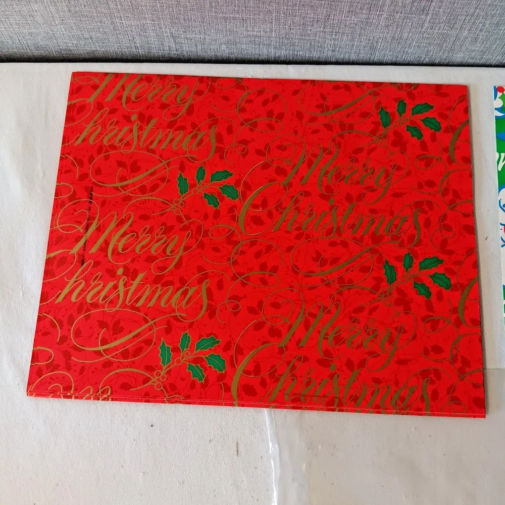 Current Vintage Santa Merry Gift Wrapping Paper‎ 80s Christmas Holiday Ribbon